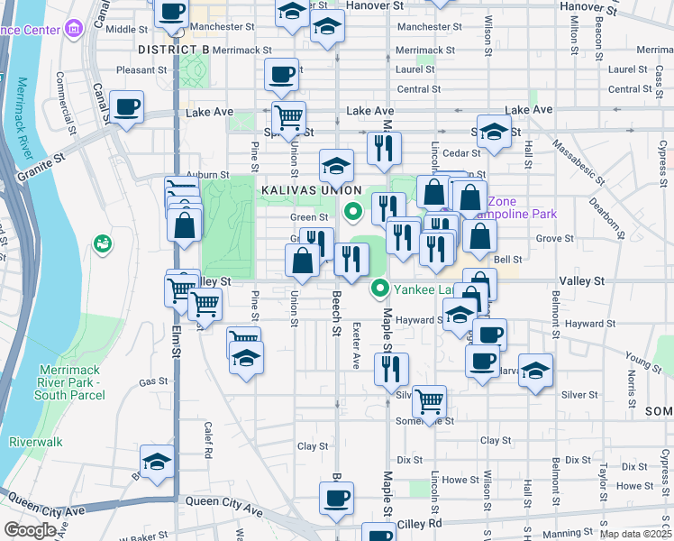 map of restaurants, bars, coffee shops, grocery stores, and more near 263 Beech Street in Manchester