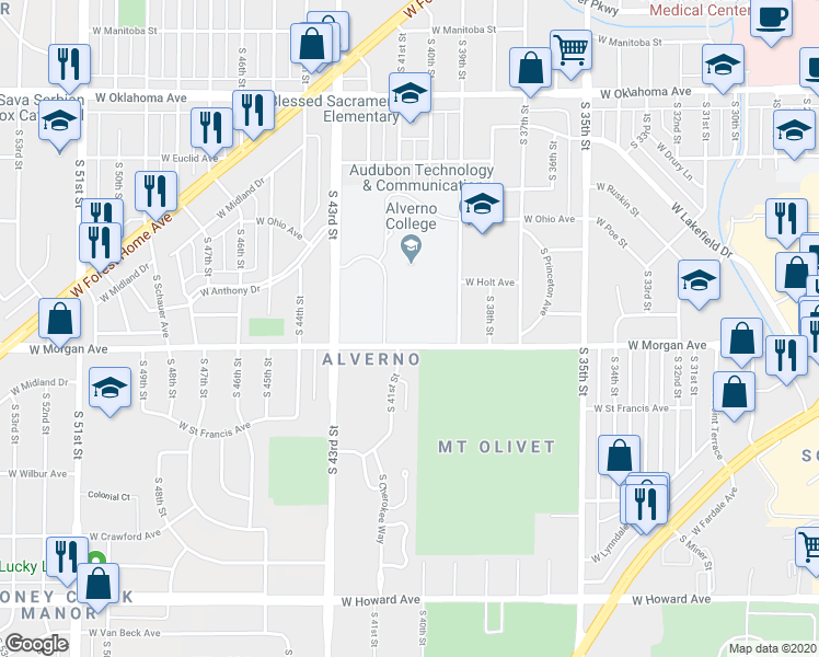 map of restaurants, bars, coffee shops, grocery stores, and more near 4026 West Morgan Avenue in Milwaukee