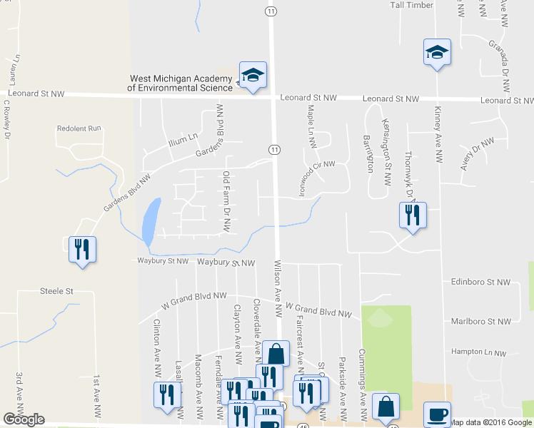 map of restaurants, bars, coffee shops, grocery stores, and more near 906 Cedar Run Court Northwest in Walker