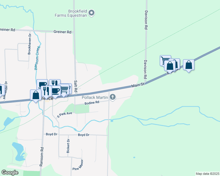 map of restaurants, bars, coffee shops, grocery stores, and more near 10888 Main Street in Clarence