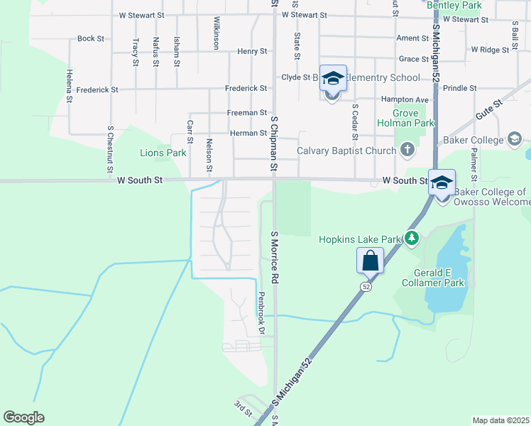 map of restaurants, bars, coffee shops, grocery stores, and more near 1910 South Chipman Street in Owosso