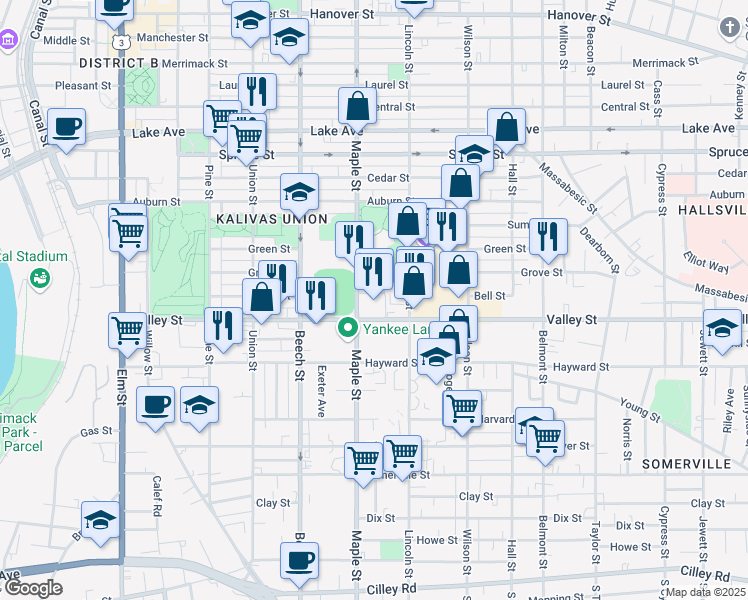 map of restaurants, bars, coffee shops, grocery stores, and more near 251 New Hampshire 28 in Manchester