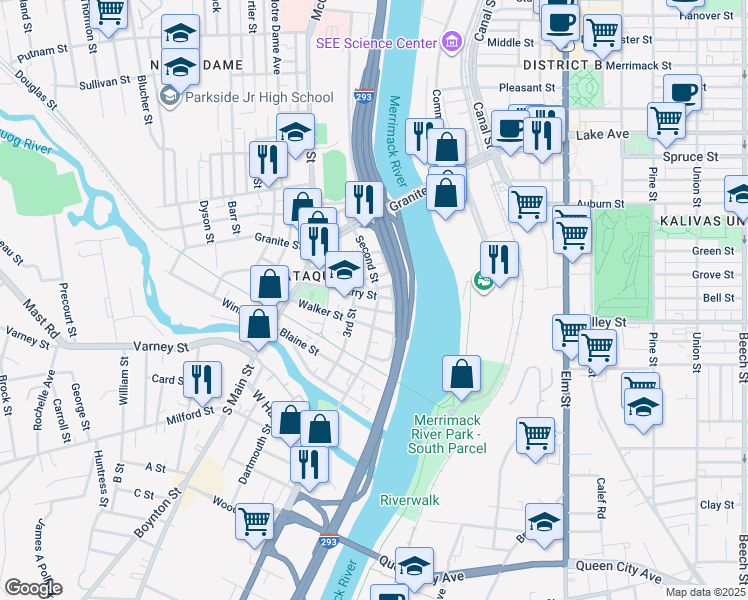 map of restaurants, bars, coffee shops, grocery stores, and more near 46 3rd Street in Manchester