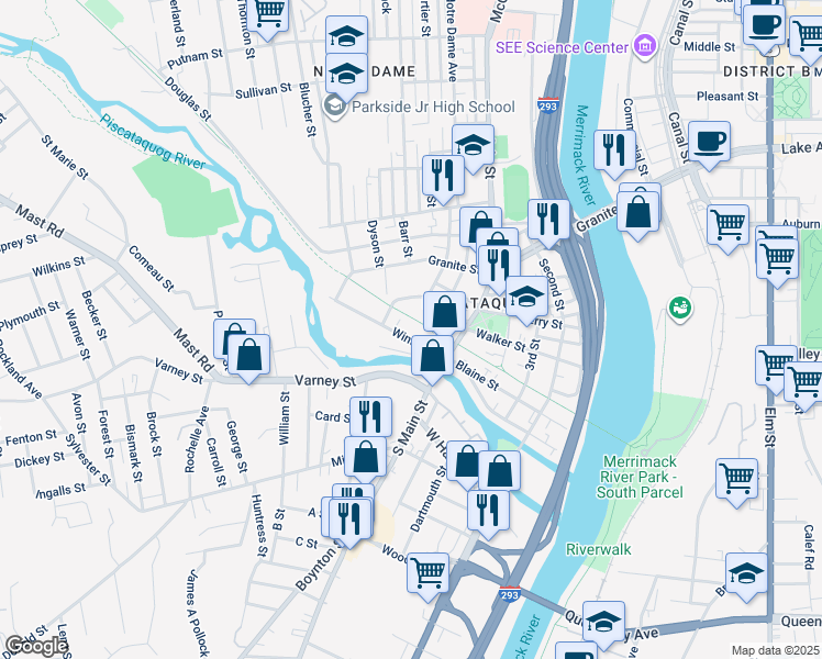 map of restaurants, bars, coffee shops, grocery stores, and more near 68 Parker Street in Manchester