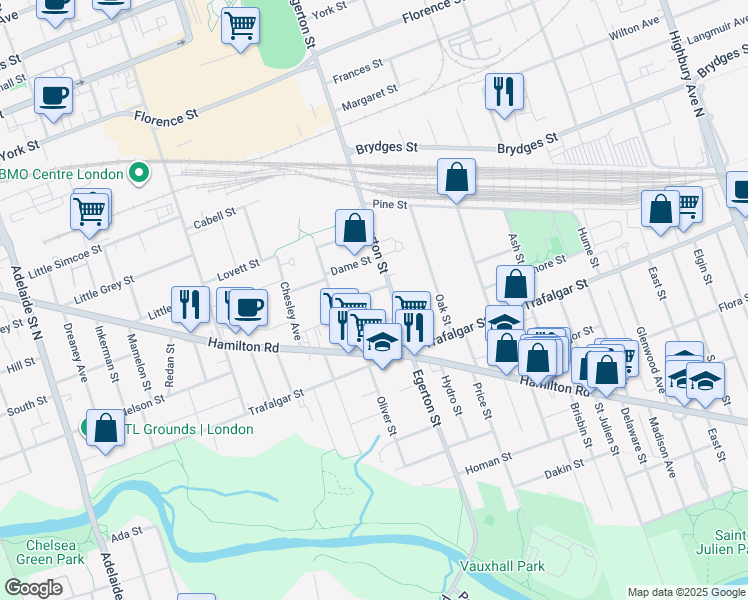 map of restaurants, bars, coffee shops, grocery stores, and more near 260 Egerton Street in London