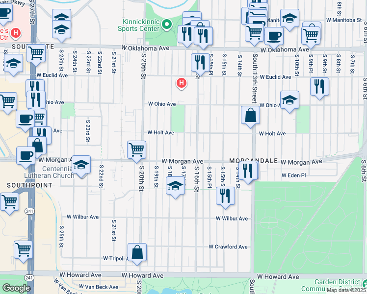 map of restaurants, bars, coffee shops, grocery stores, and more near 3412 South 17th Street in Milwaukee