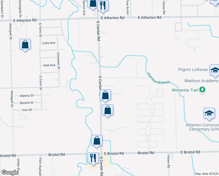 map of restaurants, bars, coffee shops, grocery stores, and more near 4032 Hemphill Road in Burton