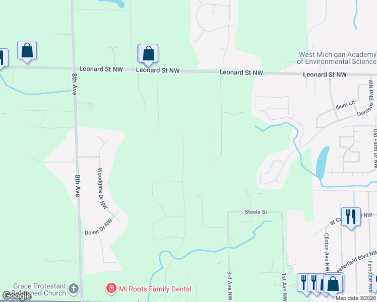 map of restaurants, bars, coffee shops, grocery stores, and more near 11741 Sessions Drive in Grand Rapids