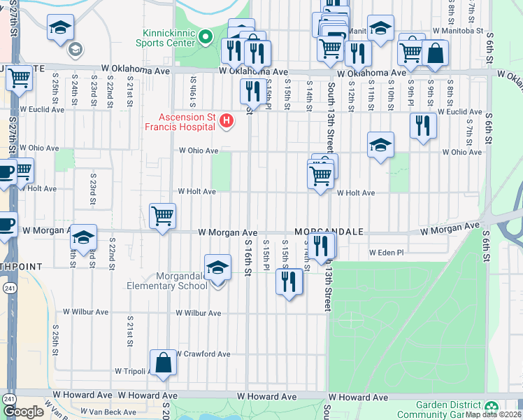 map of restaurants, bars, coffee shops, grocery stores, and more near 3417 South 15th Place in Milwaukee