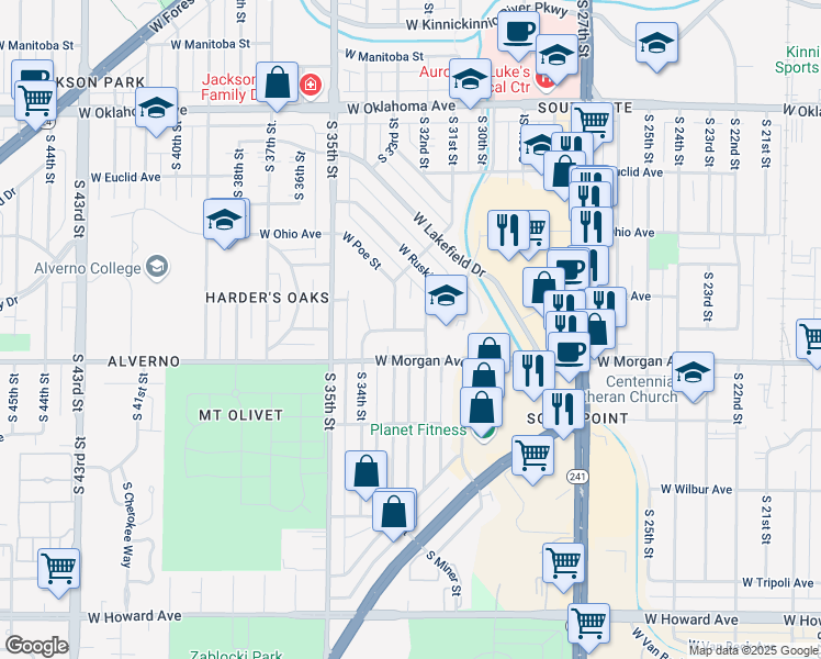 map of restaurants, bars, coffee shops, grocery stores, and more near 3442 South 33rd Street in Milwaukee