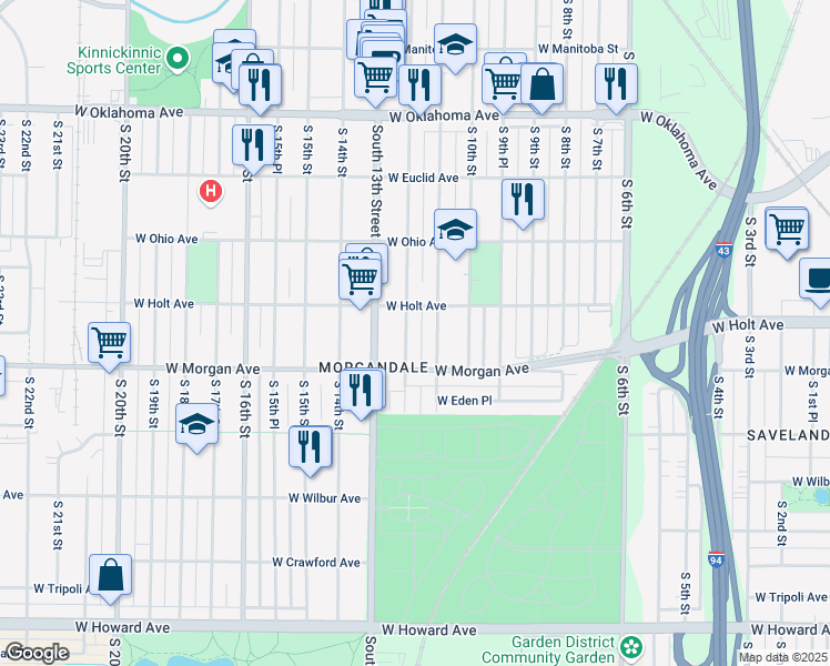 map of restaurants, bars, coffee shops, grocery stores, and more near 3411 South 11th Street in Milwaukee