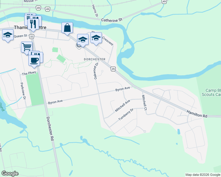 map of restaurants, bars, coffee shops, grocery stores, and more near 245 Chittick Crescent in Middlesex County