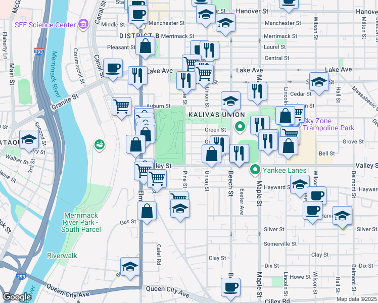 map of restaurants, bars, coffee shops, grocery stores, and more near 181 Grove Street in Manchester