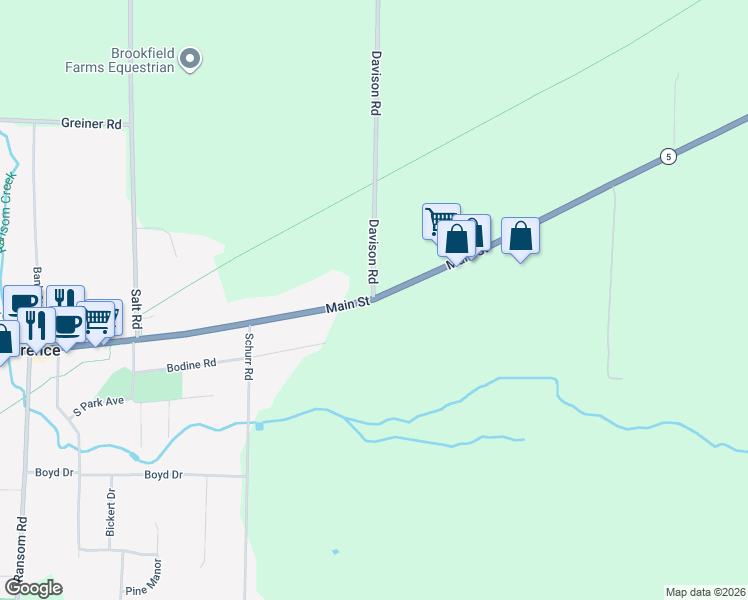 map of restaurants, bars, coffee shops, grocery stores, and more near in Clarence