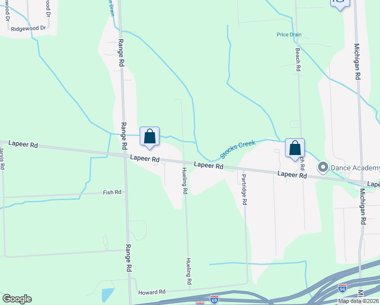 map of restaurants, bars, coffee shops, grocery stores, and more near 2597 Hueling Road in Port Huron