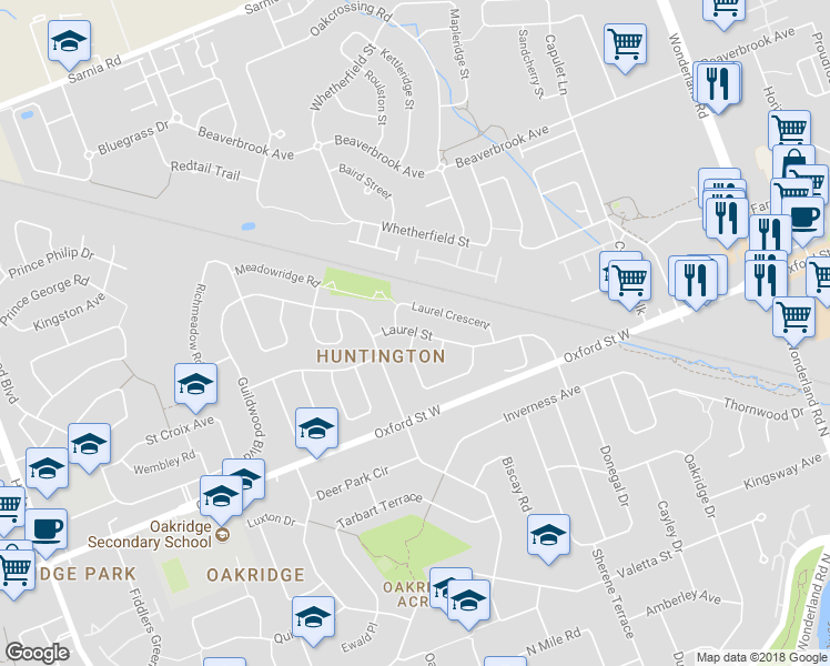 map of restaurants, bars, coffee shops, grocery stores, and more near 126 Laurel St in London