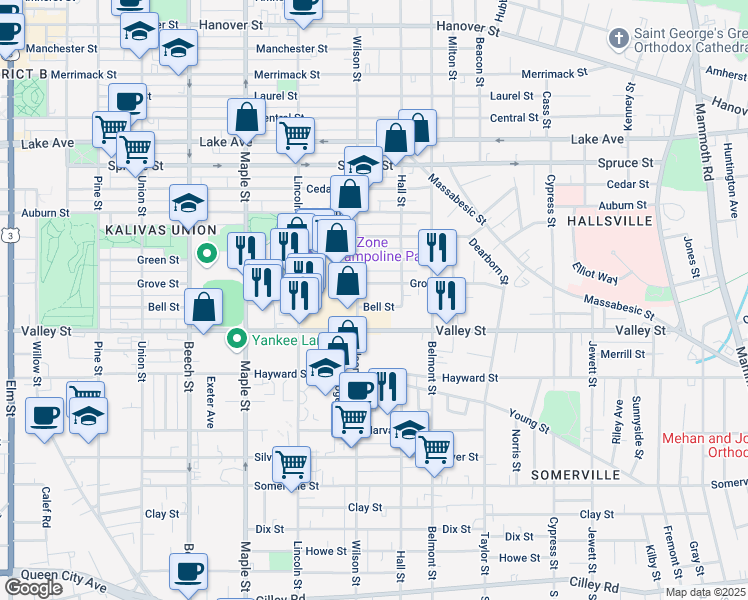 map of restaurants, bars, coffee shops, grocery stores, and more near 331 Wilson Street in Manchester