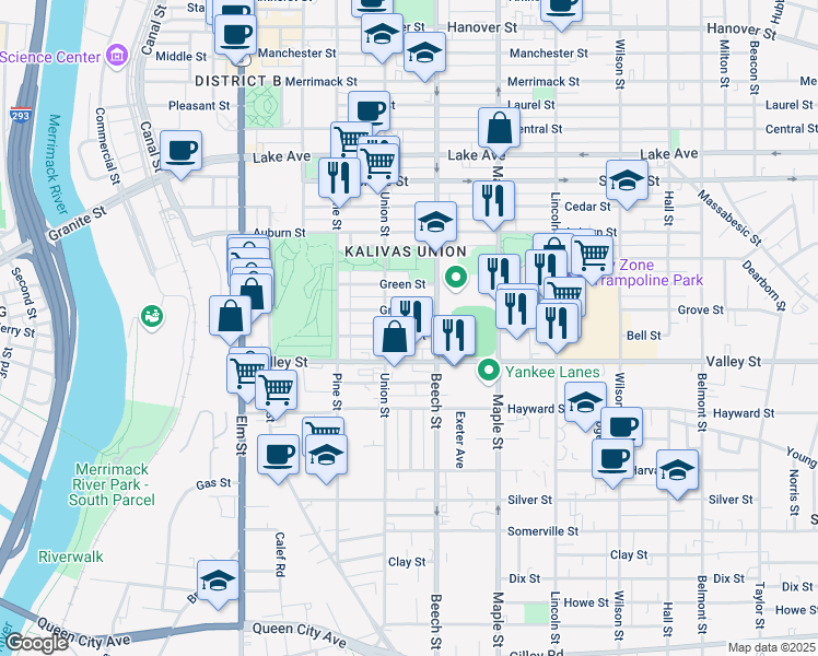 map of restaurants, bars, coffee shops, grocery stores, and more near 233 Grove Street in Manchester