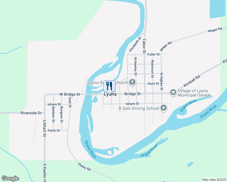 map of restaurants, bars, coffee shops, grocery stores, and more near in Lyons