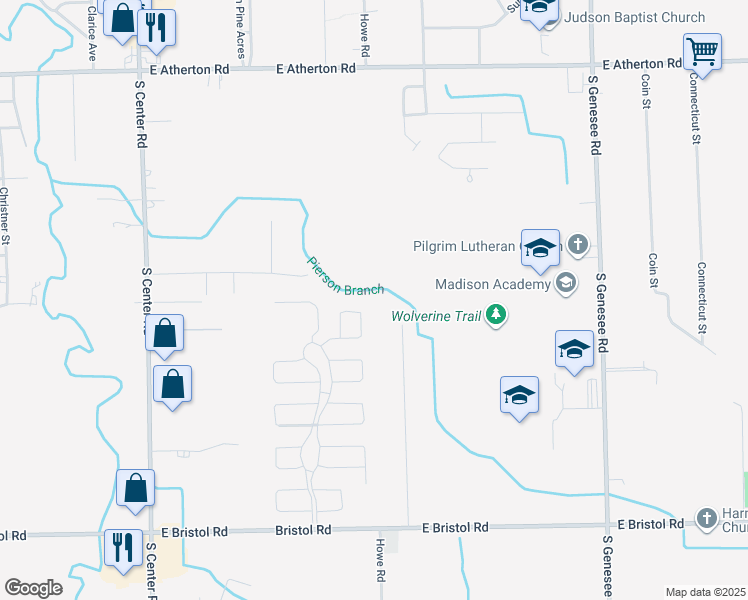 map of restaurants, bars, coffee shops, grocery stores, and more near 3297 Hillary Creek in Burton