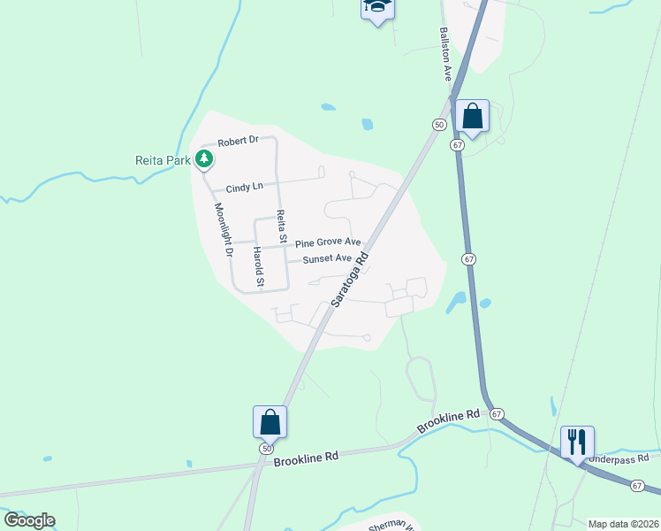 map of restaurants, bars, coffee shops, grocery stores, and more near 207 Sunset Avenue in Ballston Spa