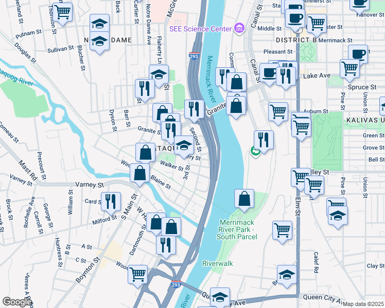 map of restaurants, bars, coffee shops, grocery stores, and more near 46 3rd Street in Manchester