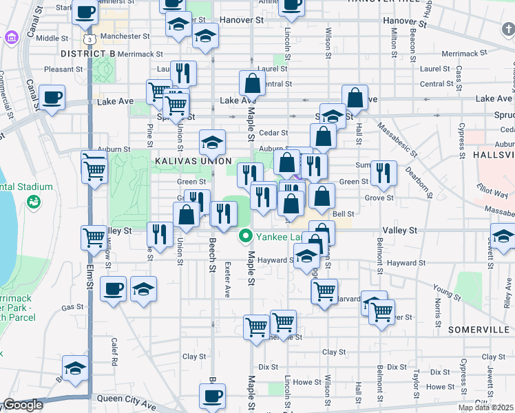 map of restaurants, bars, coffee shops, grocery stores, and more near 251 New Hampshire 28 in Manchester