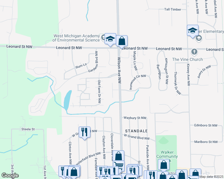 map of restaurants, bars, coffee shops, grocery stores, and more near 943 Cedar Run Court Northwest in Walker