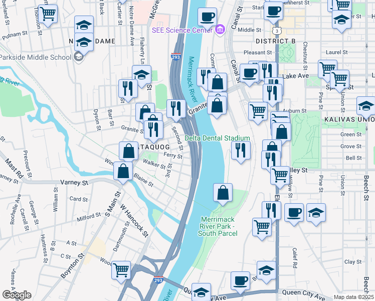 map of restaurants, bars, coffee shops, grocery stores, and more near 16 Bath Street in Manchester