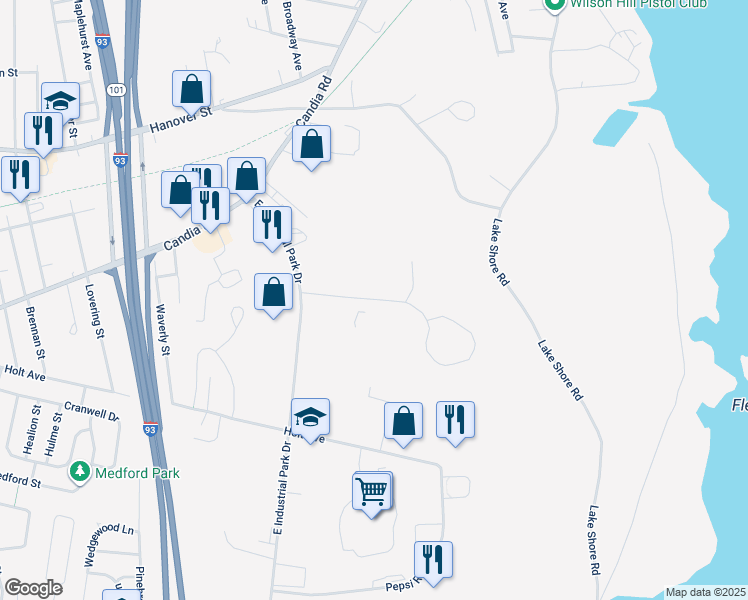 map of restaurants, bars, coffee shops, grocery stores, and more near 111 Zachary Road in Manchester