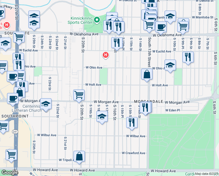 map of restaurants, bars, coffee shops, grocery stores, and more near 3412 South 17th Street in Milwaukee