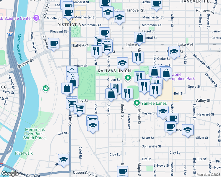 map of restaurants, bars, coffee shops, grocery stores, and more near 233 Grove Street in Manchester