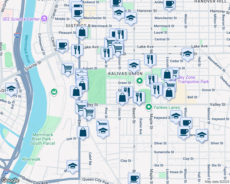 map of restaurants, bars, coffee shops, grocery stores, and more near 181 Grove Street in Manchester