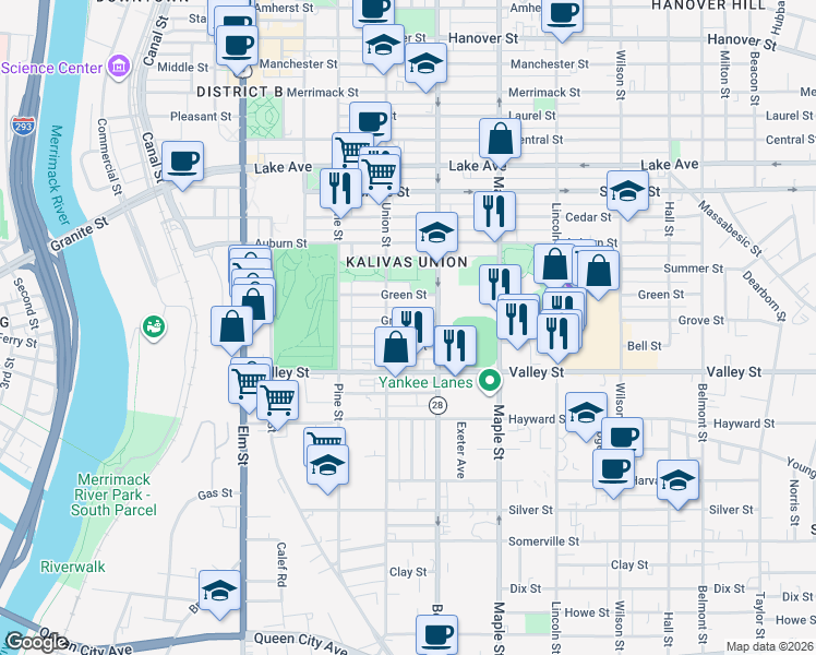 map of restaurants, bars, coffee shops, grocery stores, and more near 247 Grove Street in Manchester