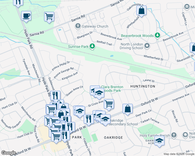 map of restaurants, bars, coffee shops, grocery stores, and more near 303 Richmeadow Road in London
