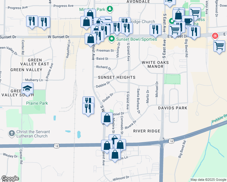 map of restaurants, bars, coffee shops, grocery stores, and more near 1833 Enterprise Street in Waukesha