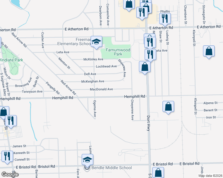 map of restaurants, bars, coffee shops, grocery stores, and more near 914 MacDonald Ave in Flint