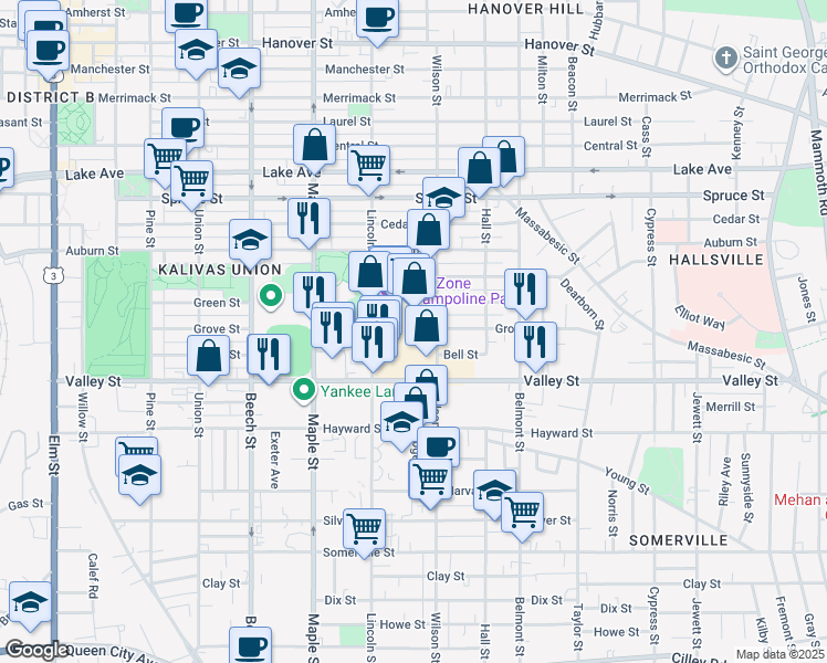 map of restaurants, bars, coffee shops, grocery stores, and more near Unnamed Road in Manchester