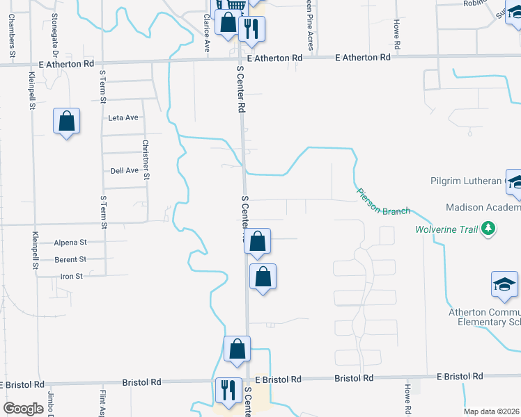 map of restaurants, bars, coffee shops, grocery stores, and more near 4032 Hemphill Road in Burton