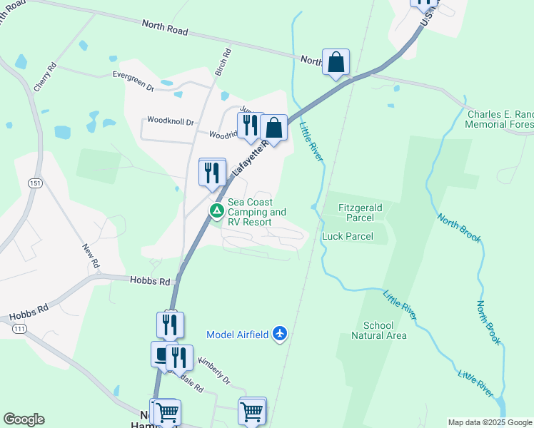 map of restaurants, bars, coffee shops, grocery stores, and more near 26 Sandpiper Path in North Hampton