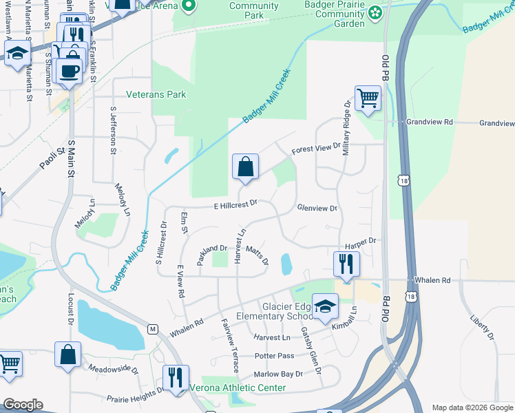 map of restaurants, bars, coffee shops, grocery stores, and more near 546 Harvest Lane in Verona