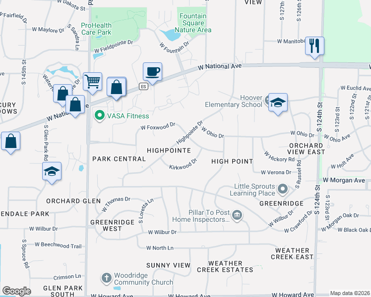map of restaurants, bars, coffee shops, grocery stores, and more near 13310 Crestwood Court in New Berlin