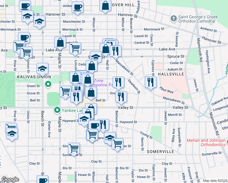 map of restaurants, bars, coffee shops, grocery stores, and more near 316 Belmont Street in Manchester