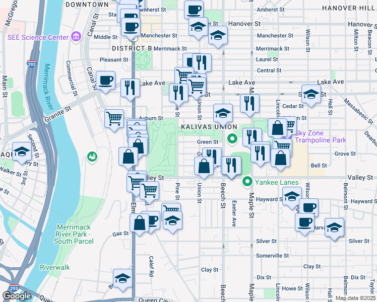 map of restaurants, bars, coffee shops, grocery stores, and more near 181 Grove Street in Manchester