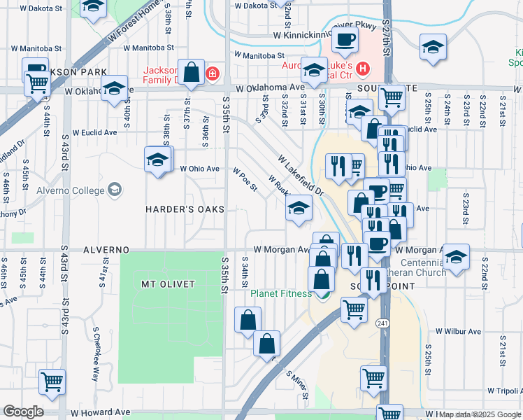 map of restaurants, bars, coffee shops, grocery stores, and more near 3442 South 33rd Street in Milwaukee