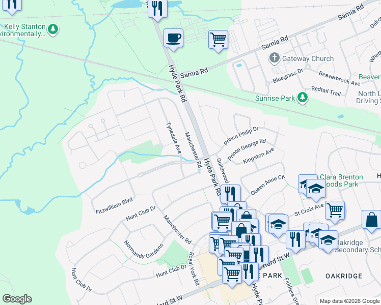 map of restaurants, bars, coffee shops, grocery stores, and more near 14 Fitzwilliam Boulevard in London