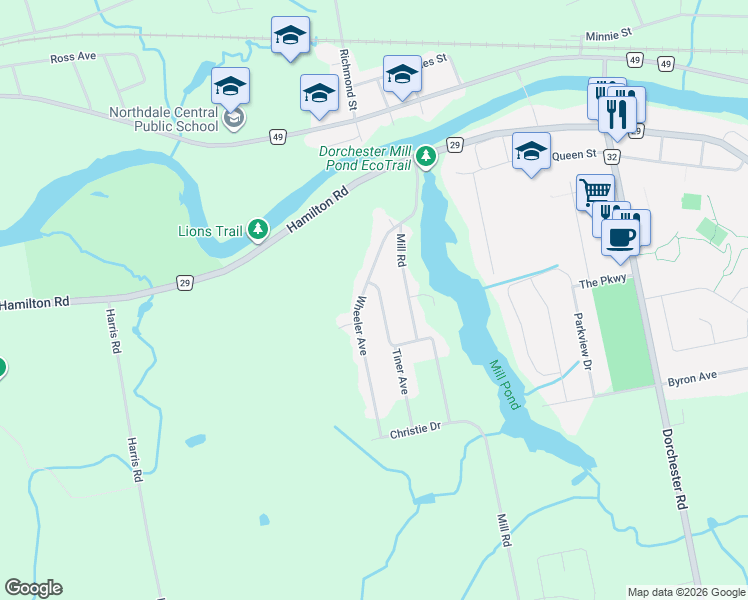 map of restaurants, bars, coffee shops, grocery stores, and more near 97 Tiner Avenue in Middlesex County
