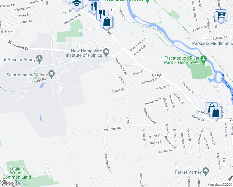 map of restaurants, bars, coffee shops, grocery stores, and more near 41 Wilkins Saint Exd in Bedford