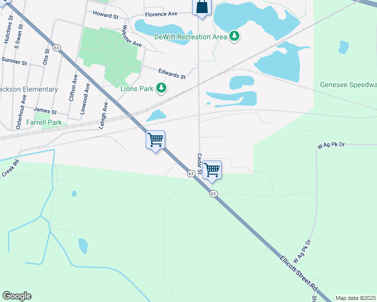 map of restaurants, bars, coffee shops, grocery stores, and more near 669 Ellicott Street in Batavia