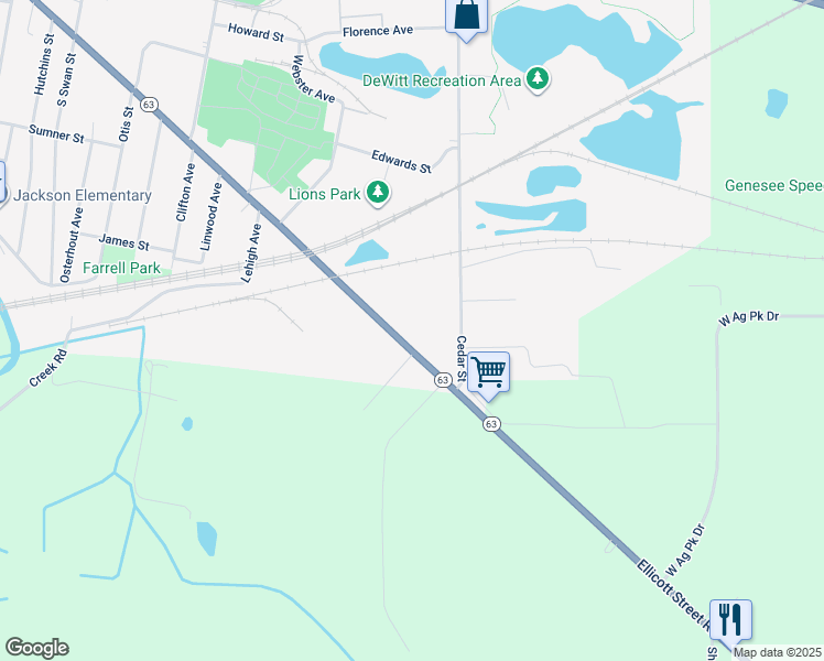map of restaurants, bars, coffee shops, grocery stores, and more near 663 Ellicott Street in Batavia